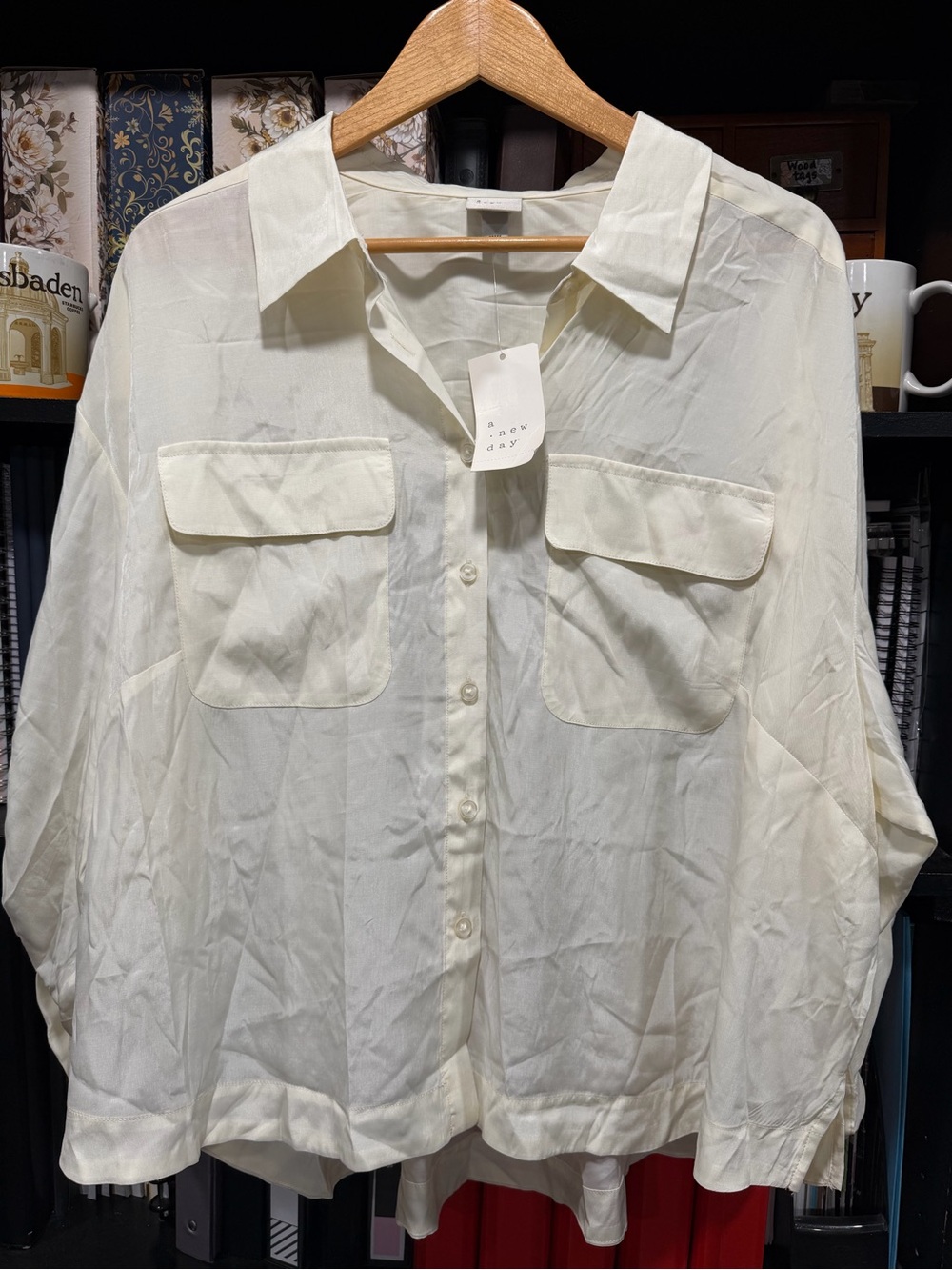 a new day Cream Button-Up Shirt with Chest Pockets
